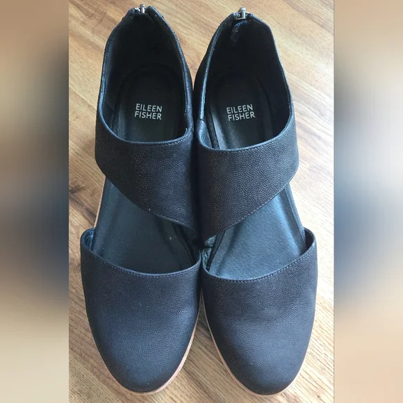 Eileen Fisher Black Match Cutout Demi Wedge Oxford Suede Leather Women's 11 - Picture 5 of 10